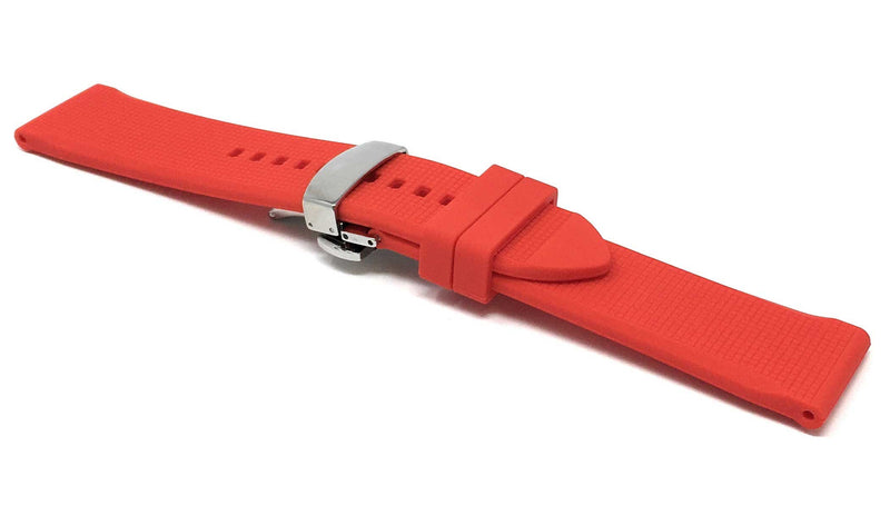 Bandini 22mm Red Rubber / Silicone Watch Band - Deployment Clasp - Sports Band - Waterproof 22mm / Red / Silver Buckle |  Dial