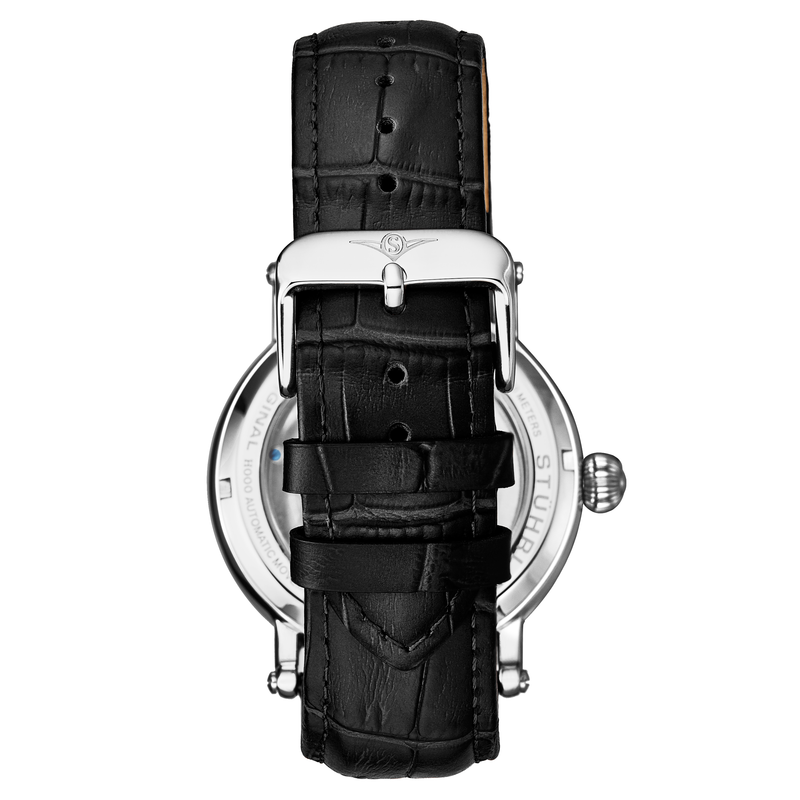 Legacy Automatic 43mm Skeleton Silver Case/ Black Leather Strap | Black Dial