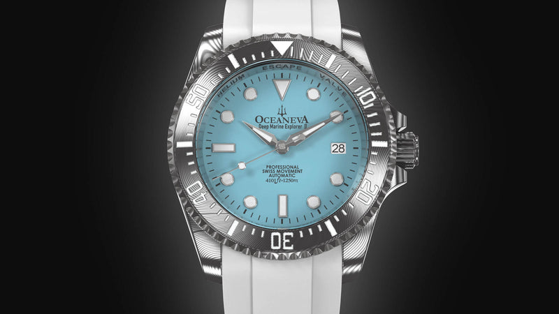 Damascus Swiss Automatic SW200 Deep Marine Explorer II Damascus/Light Blue Dial/White Strap | Light-blue Dial