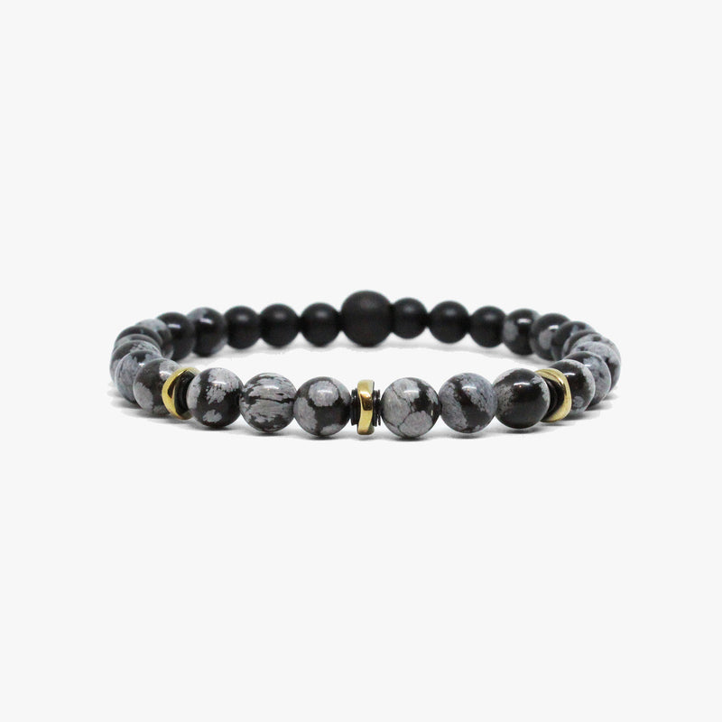 Snowflake Obsidian, Gold hematite Bracelet M (7.25" Wrist) |  Dial