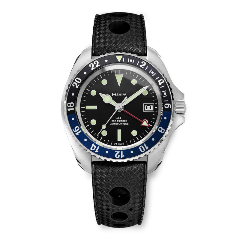 Diver GMT 200M Automatic Diving Watch - Blue & Black | Black Dial