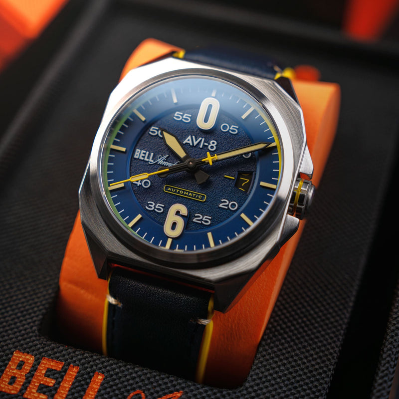 Bell X-1 Machbuster Automatic Blue / Blue Hybrid leather and rubber strap Blue Dial