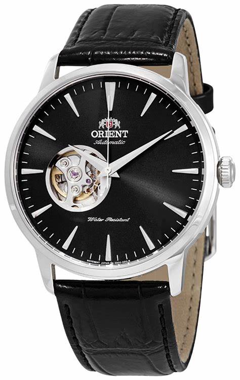 Contemporary Automatic Leather Strap Watch | Black Dial