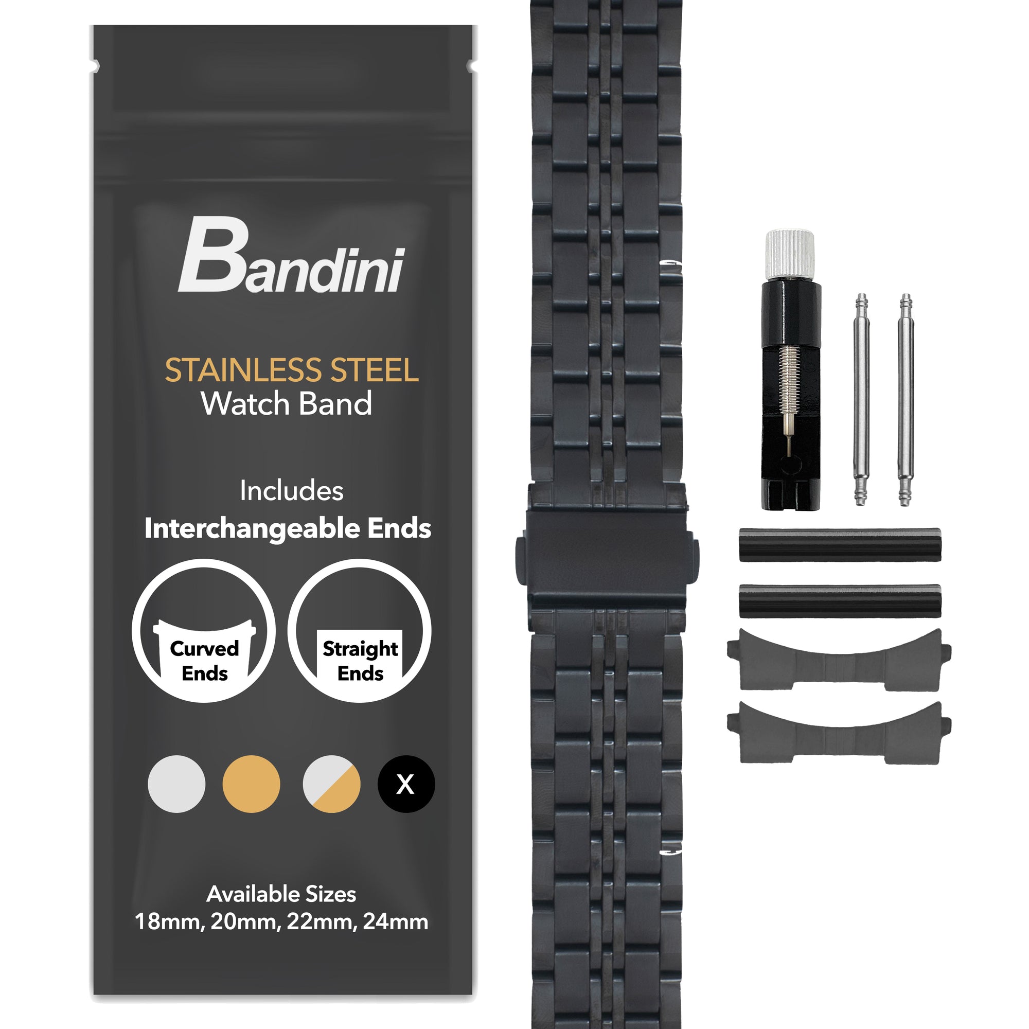 MET.615 | Jubilee Stainless Steel Watch Band 22mm / Black |  Dial