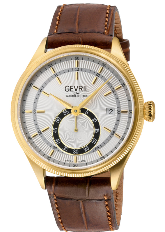 Empire Gevril Swiss Automatic, ETA 2895, White Dial,  Genuine Handmade Italian Brown Leather | White Dial