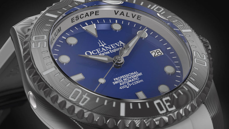 Damascus Swiss Automatic SW200 Deep Marine Explorer II Damascus/Blue Dial/White Strap | Blue Dial