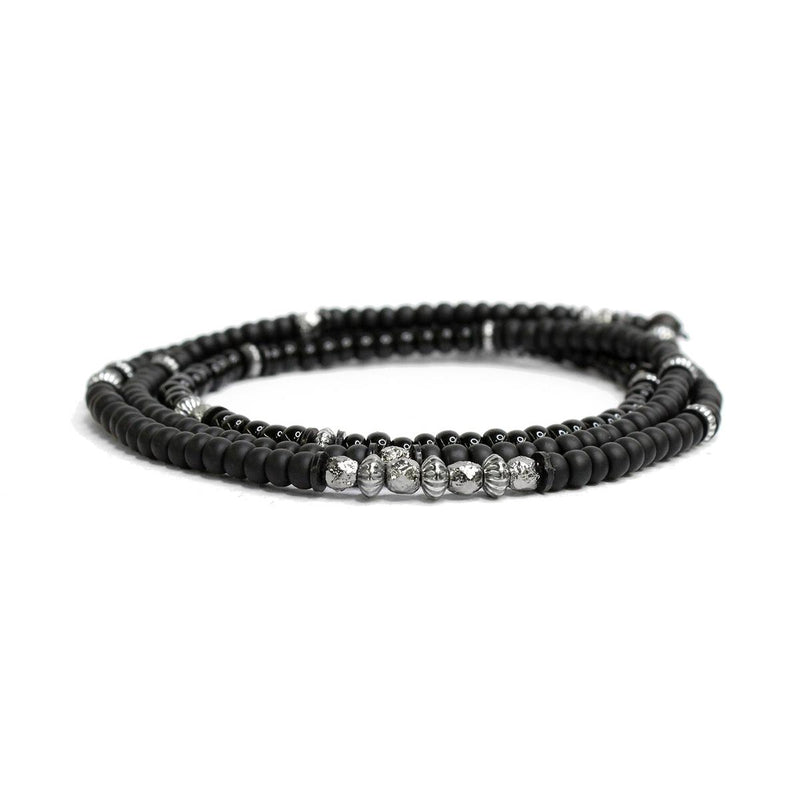 Black Czech Glass Triple, Scattered Sterling M (7.25" Wrist) |  Dial