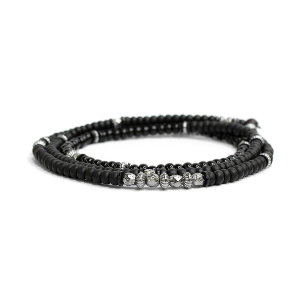 Black Czech Glass Triple, Scattered Sterling M (7.25" Wrist) |  Dial