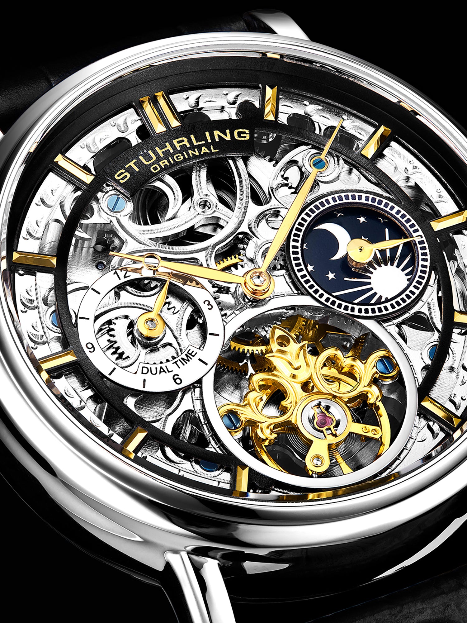 Legacy Automatic 43mm Skeleton Silver Case/ Black Leather Strap | Black Dial