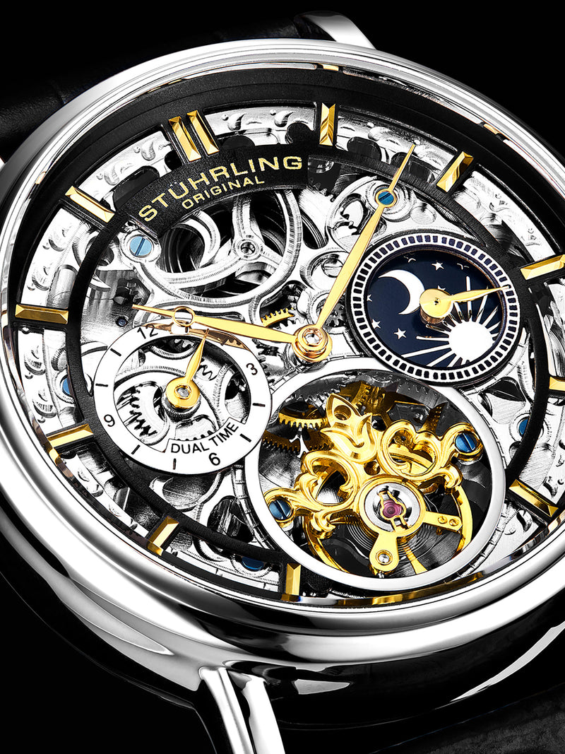 Legacy Automatic 43mm Skeleton Silver Case/ Black Leather Strap | Black Dial