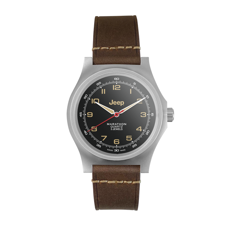 41mm JEEP WILLYS VINTAGE OFFICER'S QUARTZ COLOUR: SS/HERITAGE 3PC CRAZY HORSE LEATHER JEEP GPQ | Black Dial