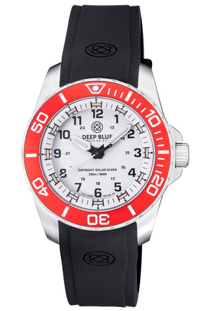 DAYNIGHT 43MM DIVER SOLAR  STAINLESS STEEL TRITIUM DAYNIGHT  RED/WHITE BEZEL –WHITE DIAL CUSTOM FIT STRAP White Dial