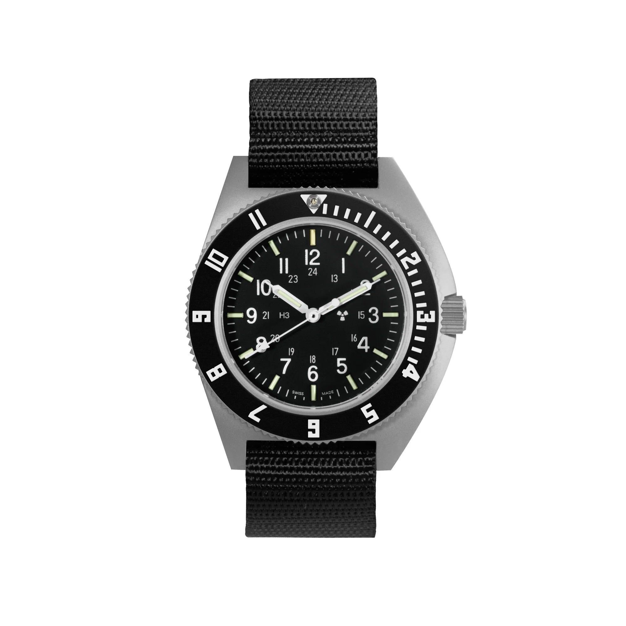 NAV, QUARTZ, SAPH, STE, COL: SS/BKBK NYLON 12" Black Sterile/Nylon 12" | Black Dial