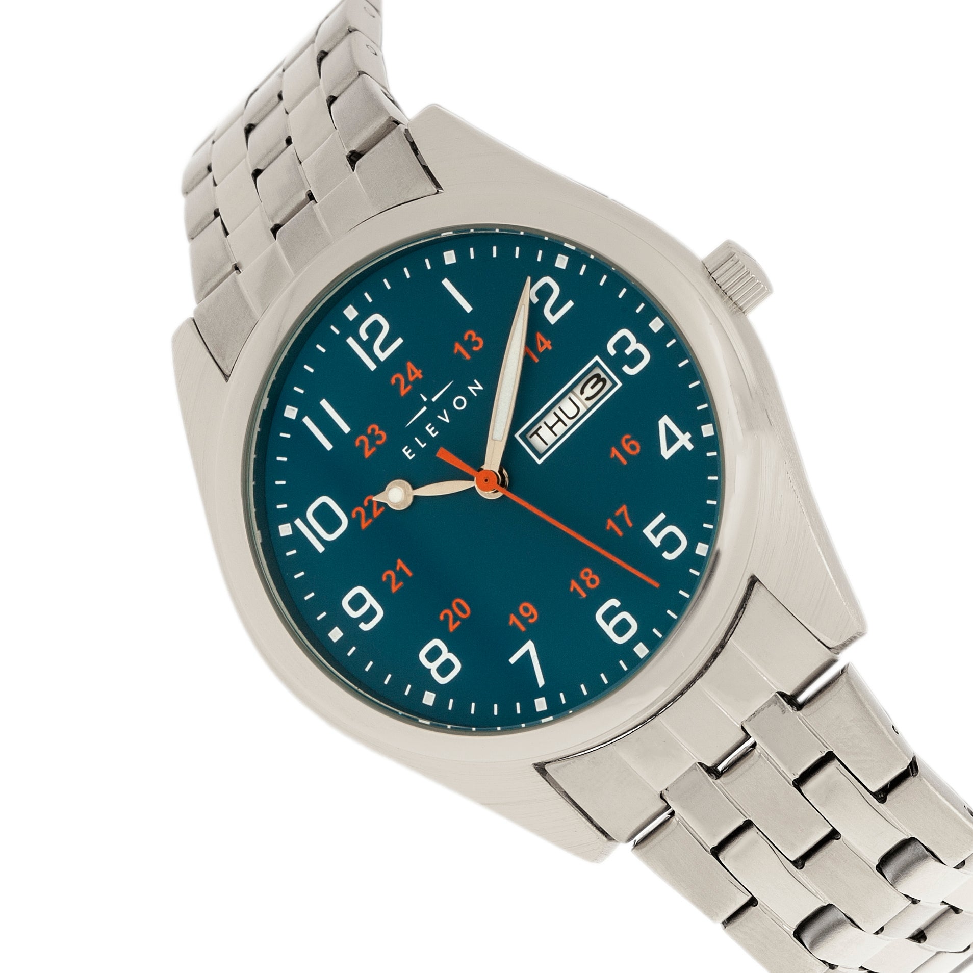 Gann Bracelet Watch w Day/Date Silver/Teal | Blue Dial