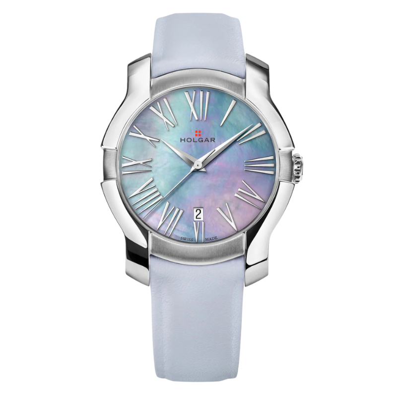 Blue Silicone Strap Watch with Crystal Accent and Mother Pearl face . GUESS Ladies Ice Blue Silver Tone Analog Watch with  main image 3