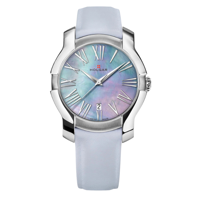 Women's Blue Mother of Pearl Dial, Stainless Steel Case and Azur Leather Strap