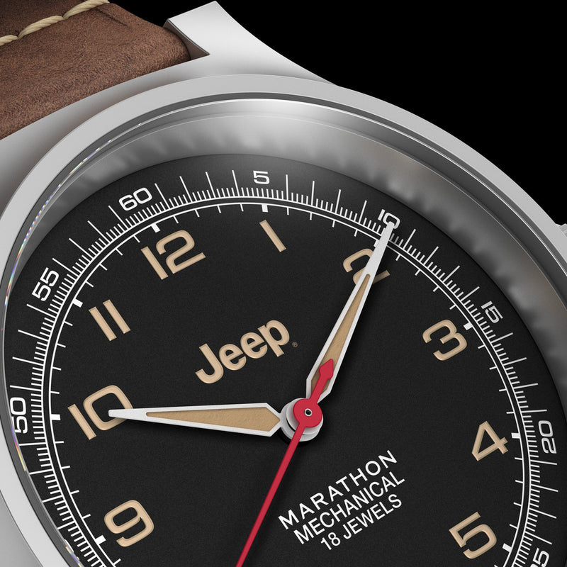 41mm JEEP WILLYS VINTAGE OFFICER'S MECHANICHAL COLOUR: SS/HERITAGE 3PC CRAZY HORSE LEATHER JEEP GPM | Black Dial