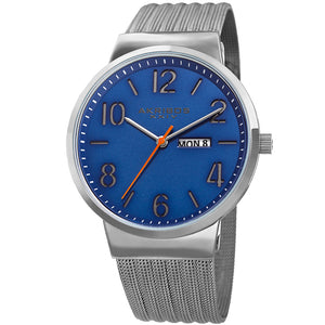 Date Silver Tone Stainless Steel Mesh Strap Watch Blue/Silver | Blue Dial