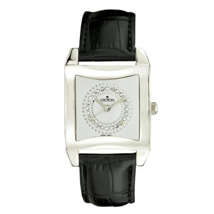 Ladies All Stainless Steel Square Dial Quartz Watch with Leather Strap  |  Dial
