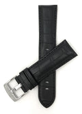 Bandini 24mm Black Italian Leather Watch Band - Alligator Pattern - Semi-Padded 24mm / Black / Silver Buckle |  Dial