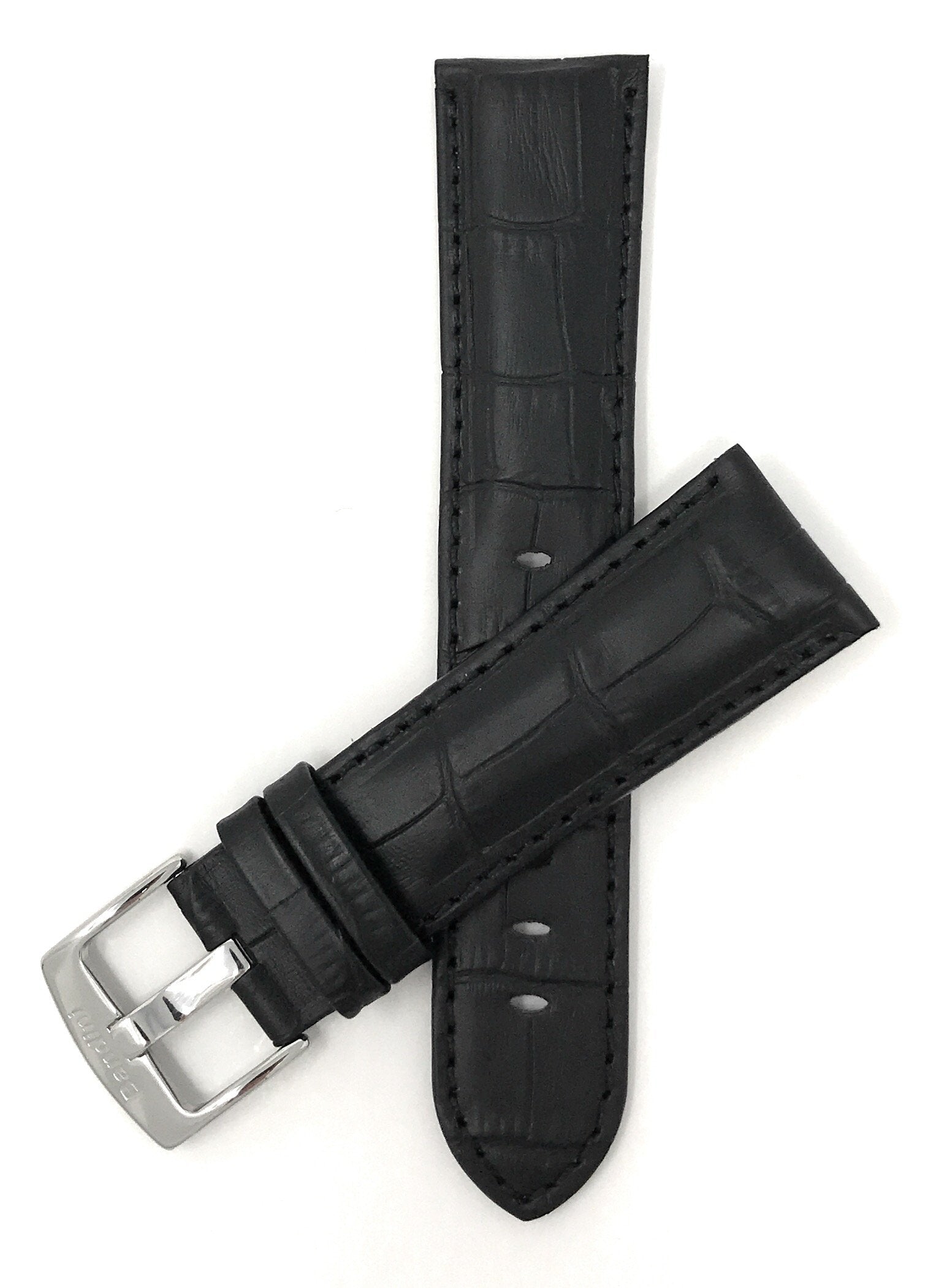 Bandini 24mm Black Italian Leather Watch Band - Alligator Pattern - Semi-Padded 24mm / Black / Silver Buckle |  Dial