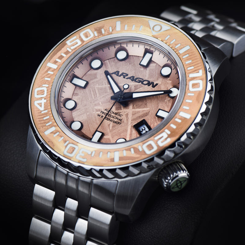 EVO Meteorite Swiss Automatic Limited Edition Titanium Damascus Bezel - Copper