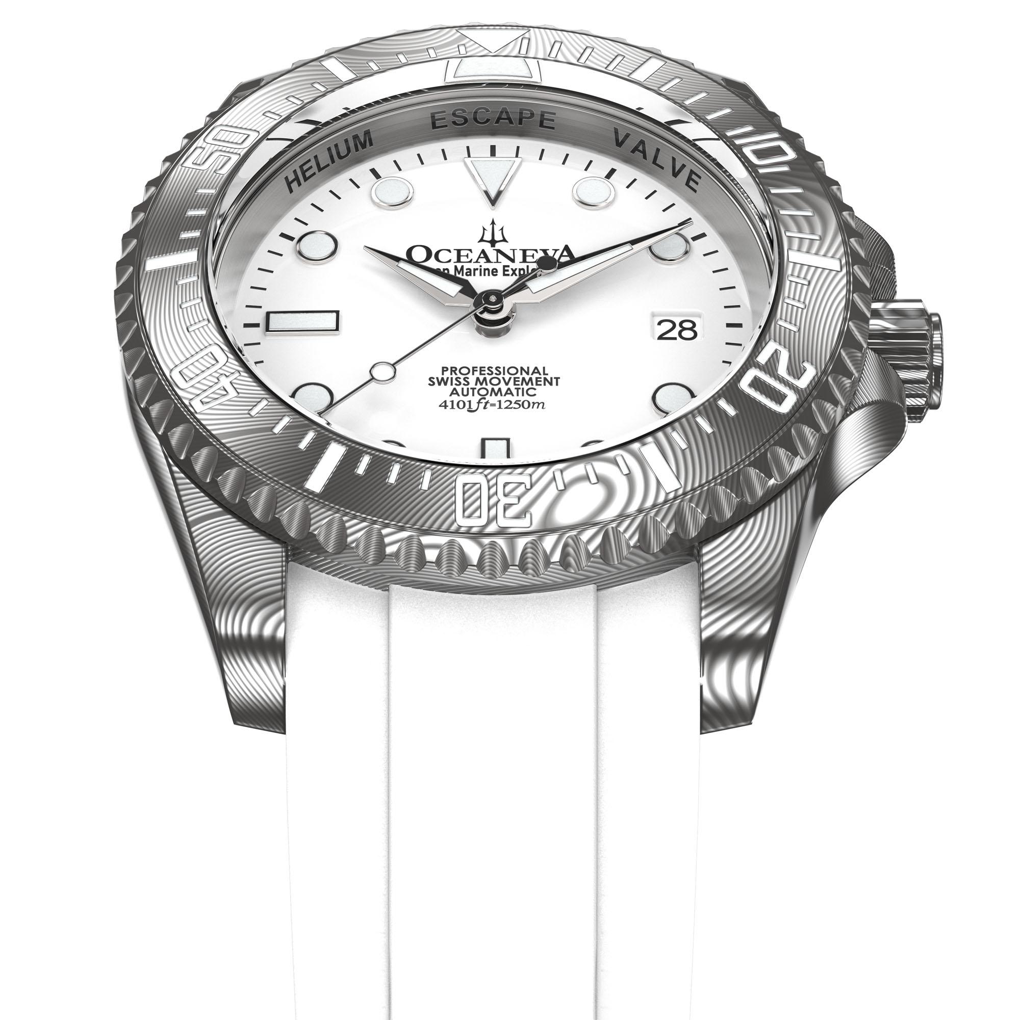 Oceaneva Damascus Swiss Automatic SW200 Deep Marine Explorer II (Damascus/White Dial)