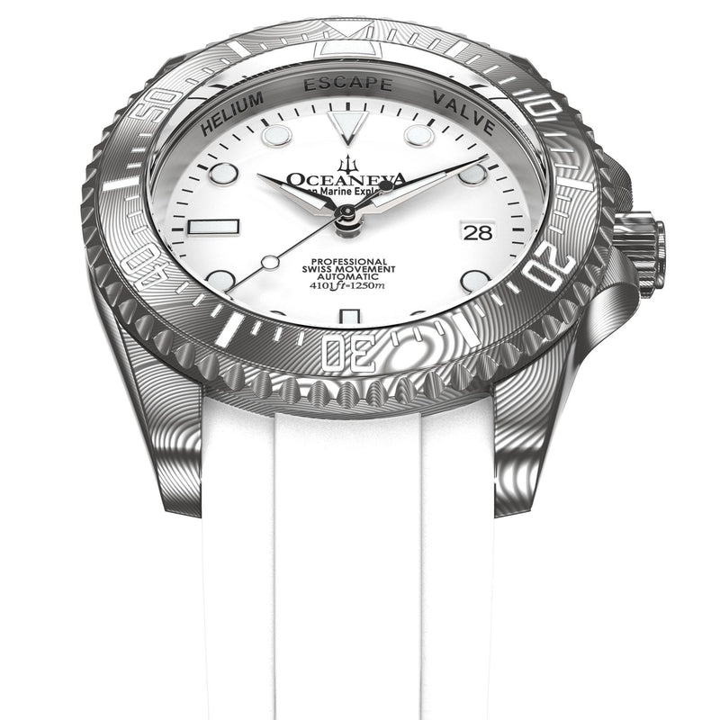 Oceaneva Damascus Swiss Automatic SW200 Deep Marine Explorer II (Damascus/White Dial)