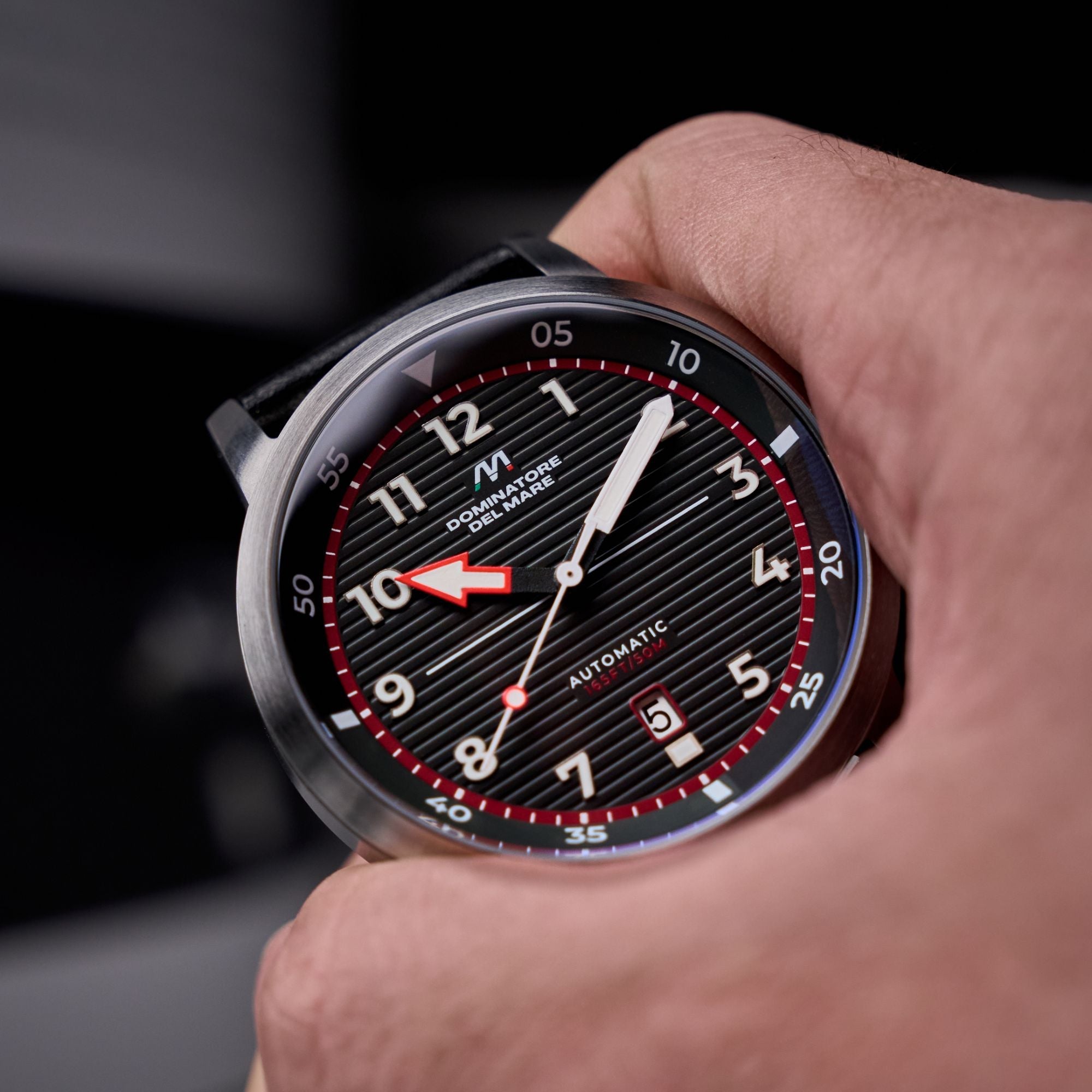 Camogli Automatic Black / Black & Red Leather | Black Dial
