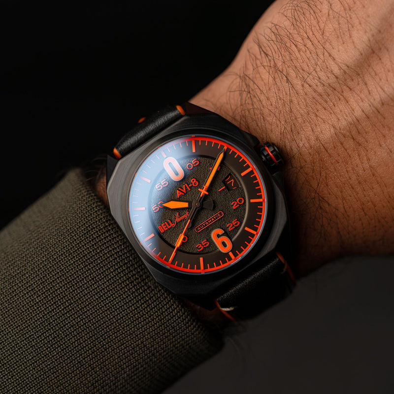 Bell X-1 Machbuster Automatic Black / Black Hybrid leather and rubber strap | Black Dial