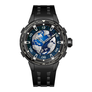 Celestial Blue And Silver Dial Black Rubber Strap 40.2mm Blue-Silver Dial