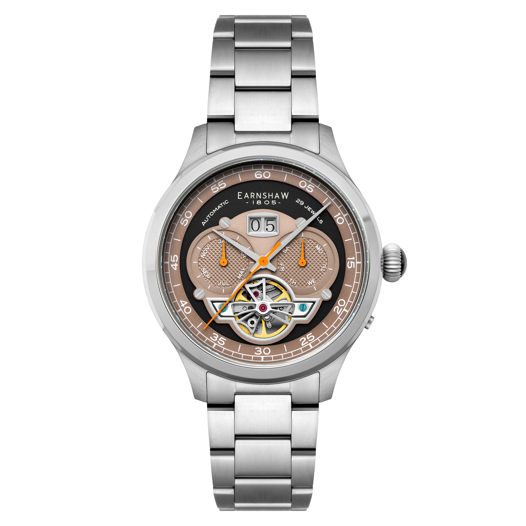Baron Grand Date Calendar Open Heart Automatic Black / Steel Stainless Steel | Black Dial