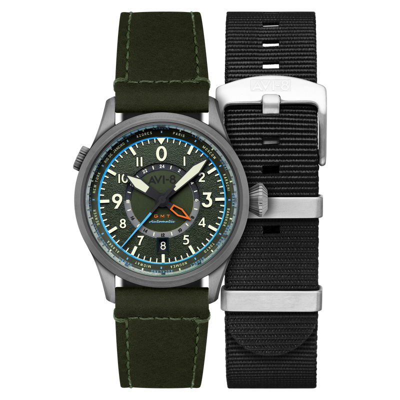 Wingman Worldtimer GMT Automatic Green / Green Leather | Green Dial