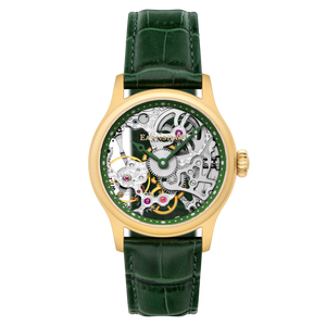 Bauer Mechanical Skeleton Silver / Genuine Leather Silver Dial
