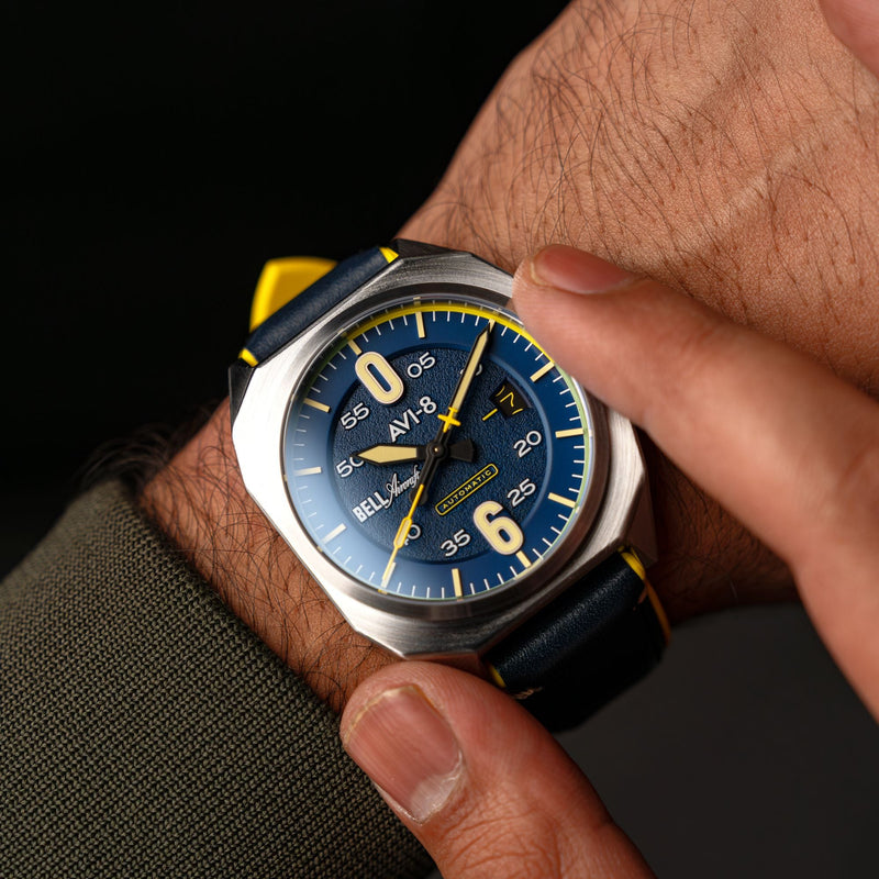 Bell X-1 Machbuster Automatic Blue / Blue Hybrid leather and rubber strap Blue Dial