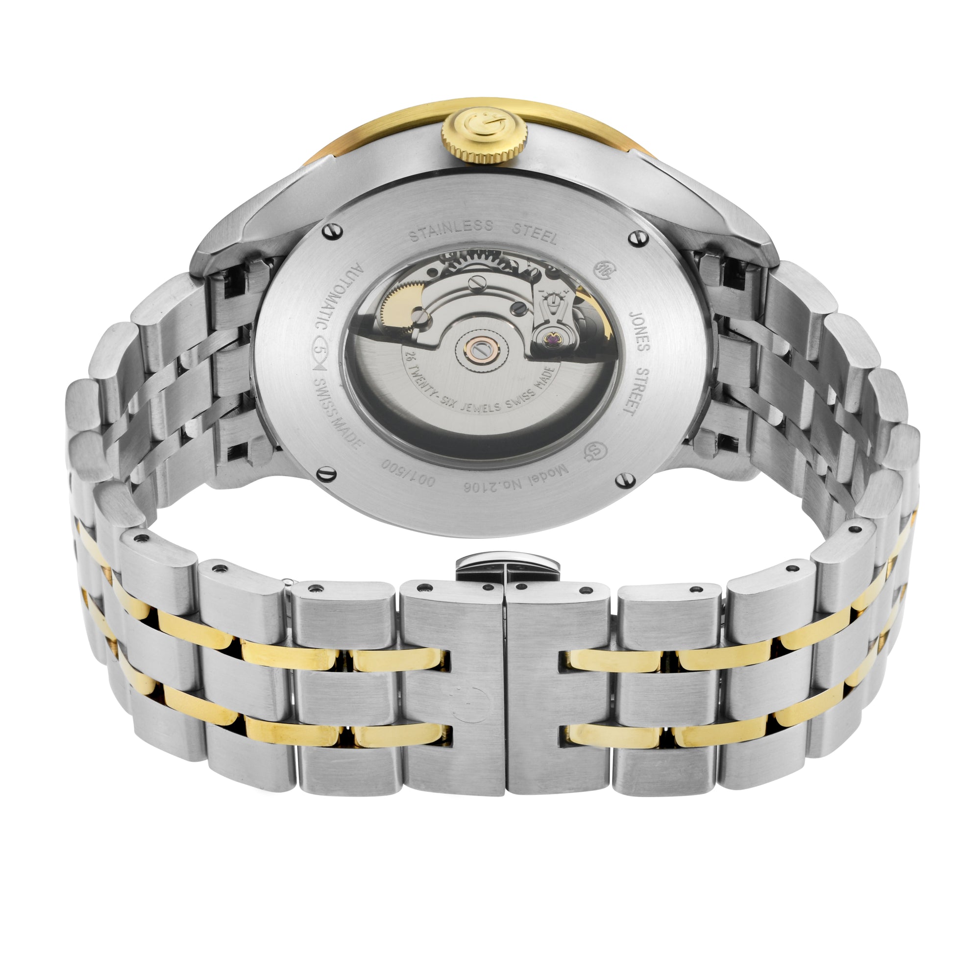 Jones Swiss automatic SW200 single handed watch Silver dial Two-tone | Silver Dial