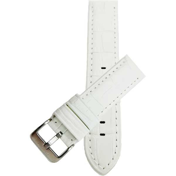 855 | 24mm White Mens Waterproof Leather Watch Bands, Alligator Pattern 24mm / White / Silver Buckle |  Dial
