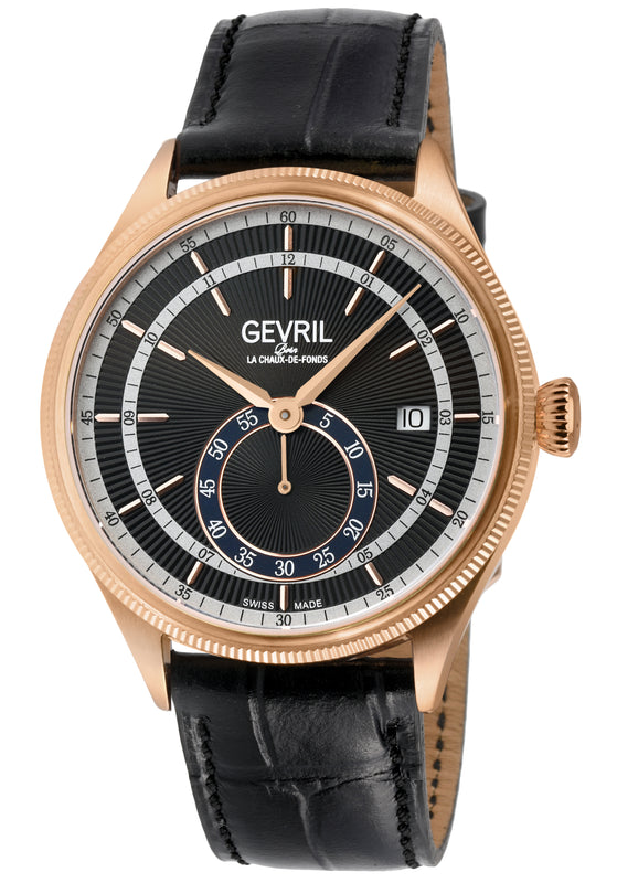 Empire Gevril Swiss Automatic, ETA 2895, Black Dial,  Genuine Handmade Italian Black Leather | Black Dial