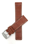 Bandini 22mm Tan Italian Leather Watch Band - Alligator Pattern - White Stitch -  Semi-Padded 22mm / Tan / Silver Buckle |  Dial