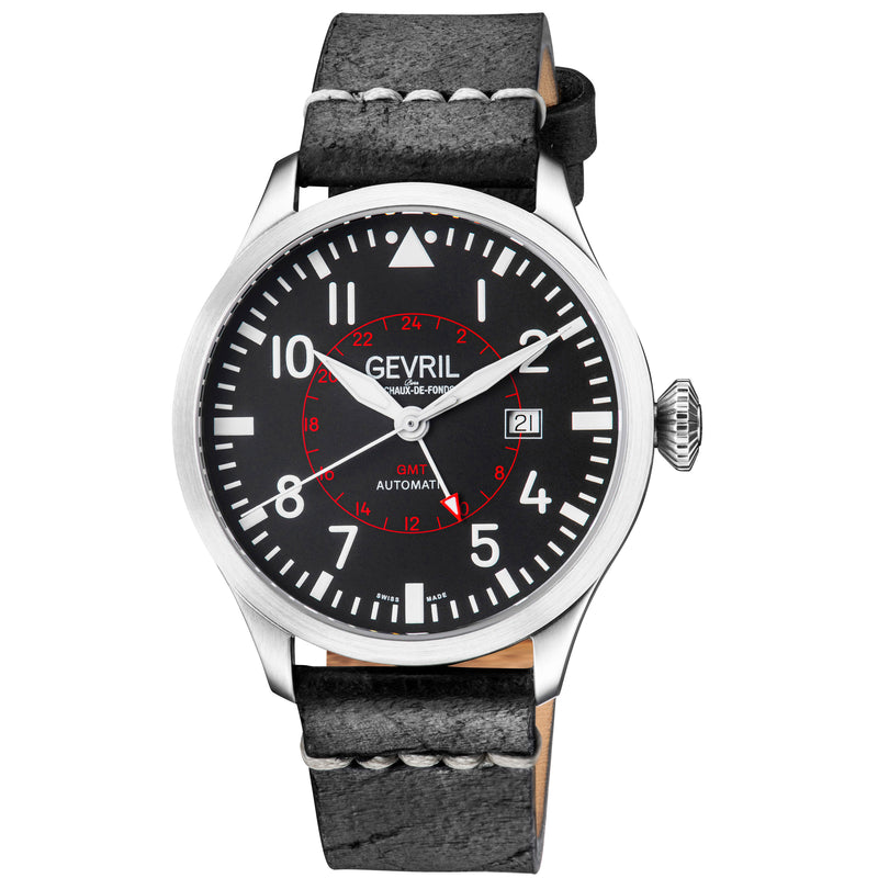 Vaughn Gevril Sellita SW330 GMT Swiss Made Pilot watch | Black Dial