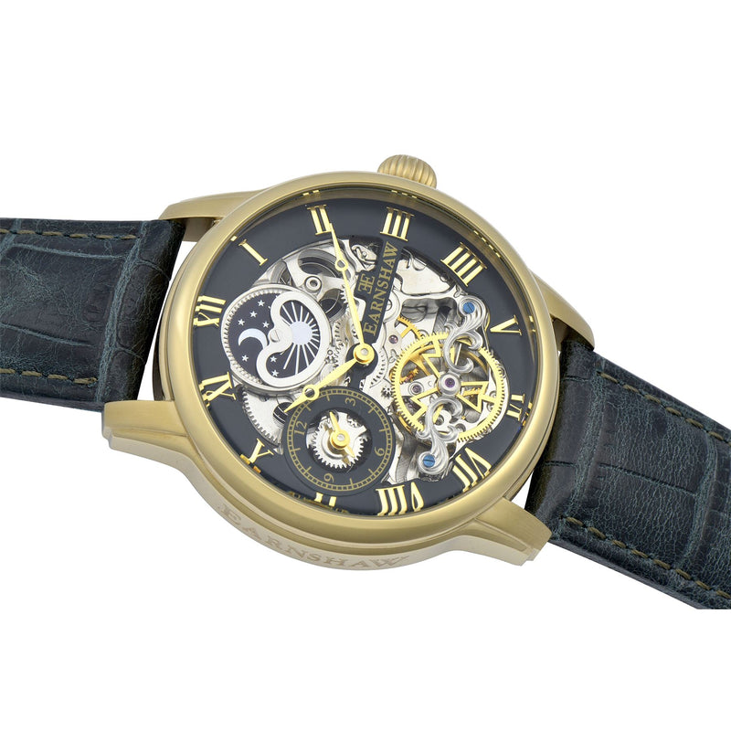 Longitude Automatic Skeleton Watch Green / Genuine leather strap | Semi-transparent Dial