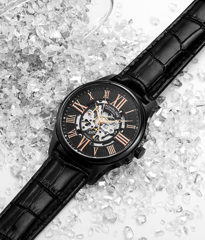 Atrium 3942 Automatic 42mm Skeleton Black/Leather | Black Dial