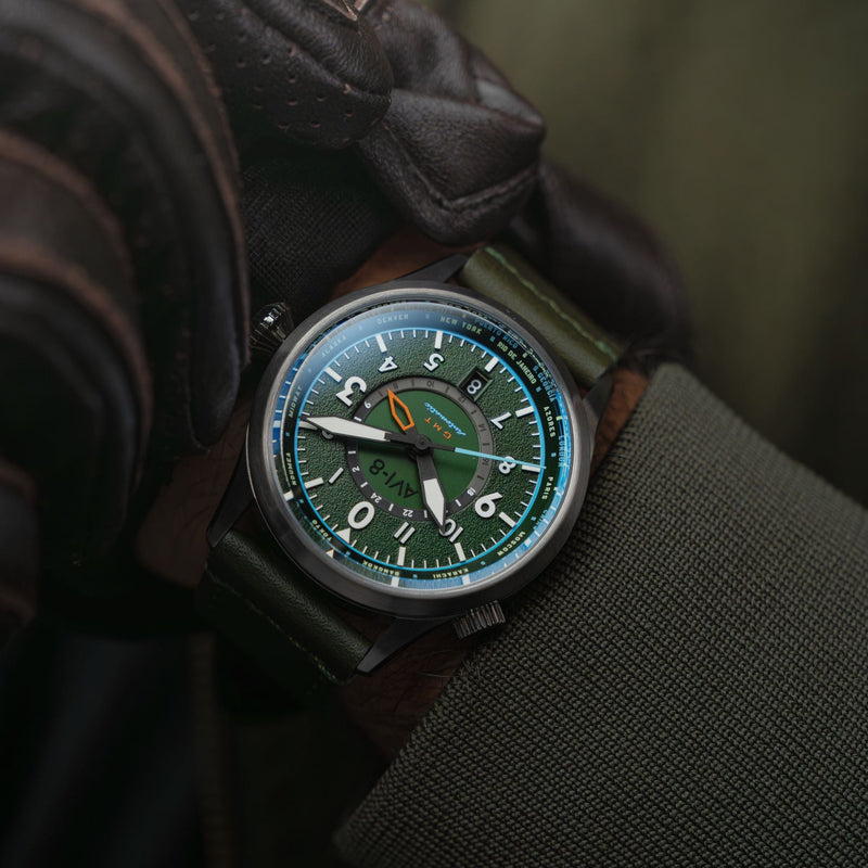 Wingman Worldtimer GMT Automatic Green / Green Leather | Green Dial