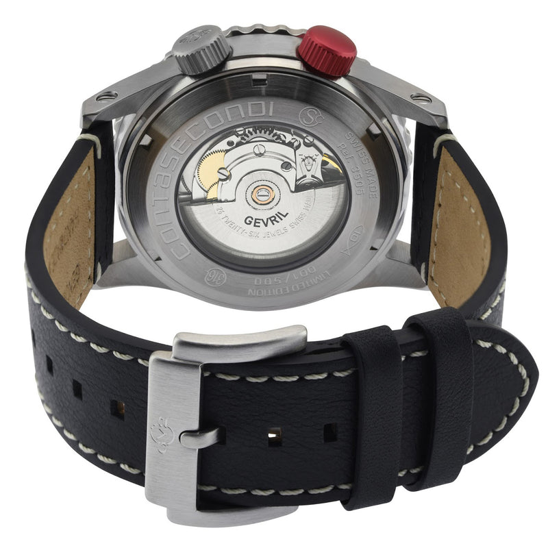 Contasecondi GV2 Contasecondi Men's Black/Red Dial Black Calfskin Leather Watch | Black Dial
