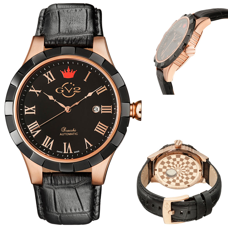 Scacchi GV2 By Gevril Scacchi Men's Black Dial Calfskin Leather Automatic Watch | Black Dial