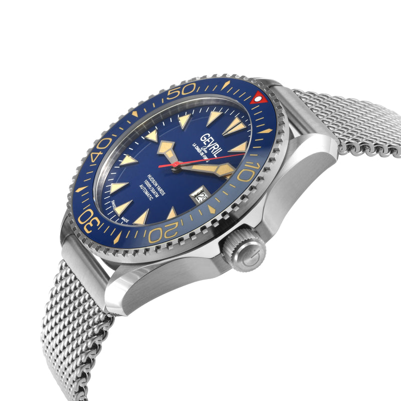 Hudson Yards Swiss Automatic SW200 - Date display Diver watch, Blue Ceramic bezel, Blue enamel dial with Old Radium Luminous | Blue Dial