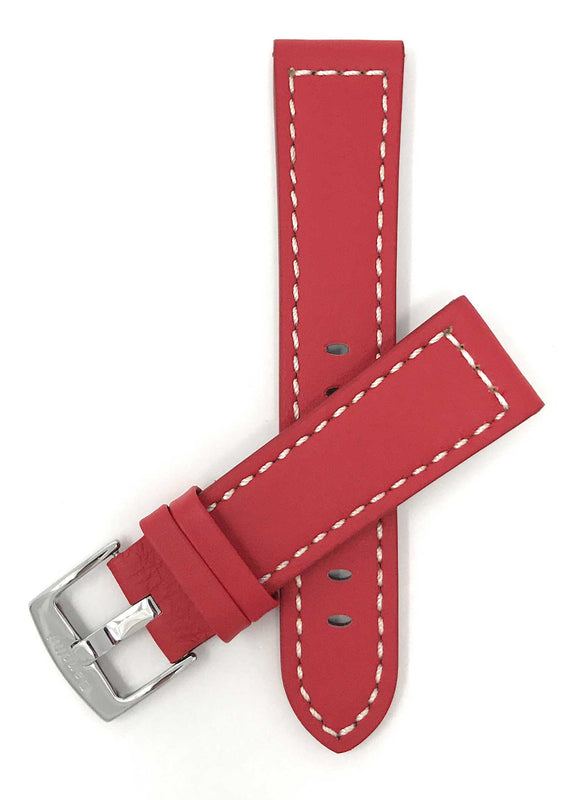Bandini 20mm Red Italian Leather Watch Band - Racer - White Stitch -  Padded 20mm / Red / Silver Buckle |  Dial
