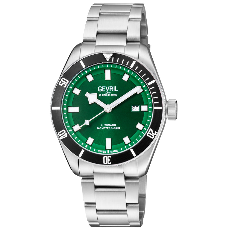 Yorkville Gevril Men's Yorkville Green Dial Sellita SW200 Swiss Automatic Unidirectional Rotating Bezel Date Luminous Watch | Green Dial