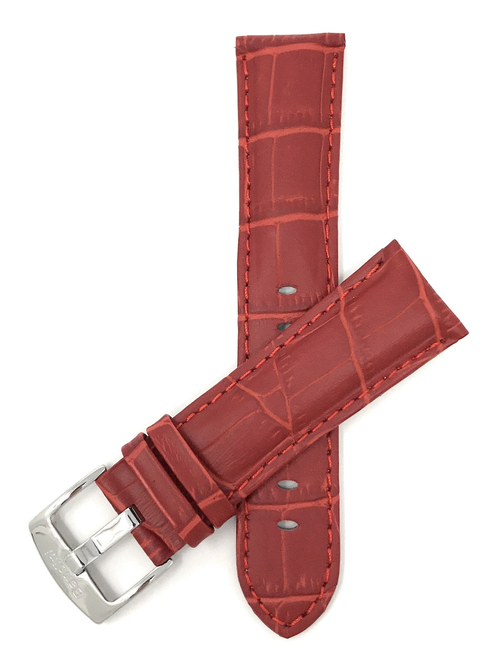 Bandini 24mm Red Italian Leather Watch Band - Alligator Pattern - Semi-Padded 24mm / Red / Silver Buckle |  Dial