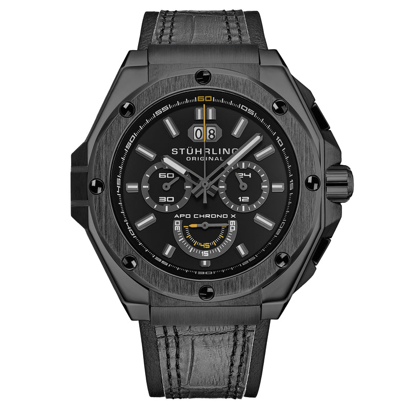 Mens Sport Watch Grey/Leather | Black Dial